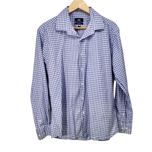 Dockers Mens Fitted Stretch Collar Plaid Shirt L 16/16.5 Purple Check - Picture 7 of 7